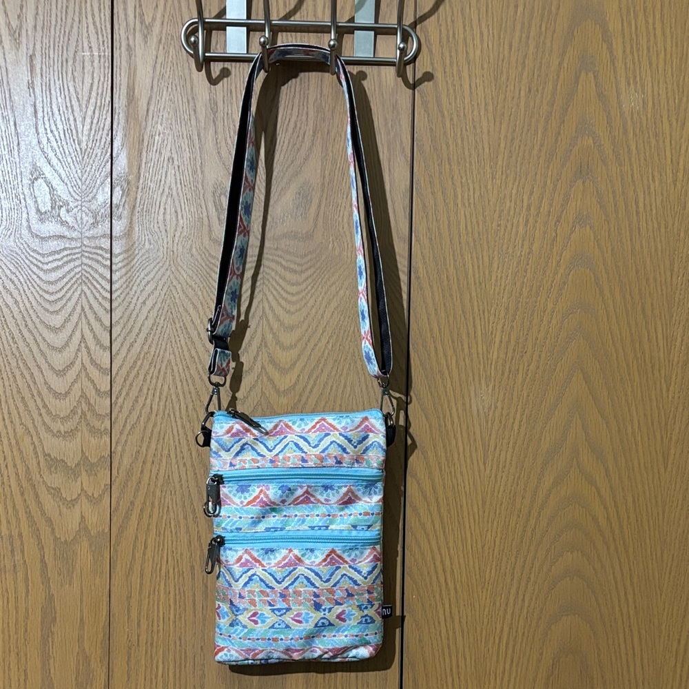 Nupouch anti theft  3 zipper Colorful Patterned Crossbody Bag